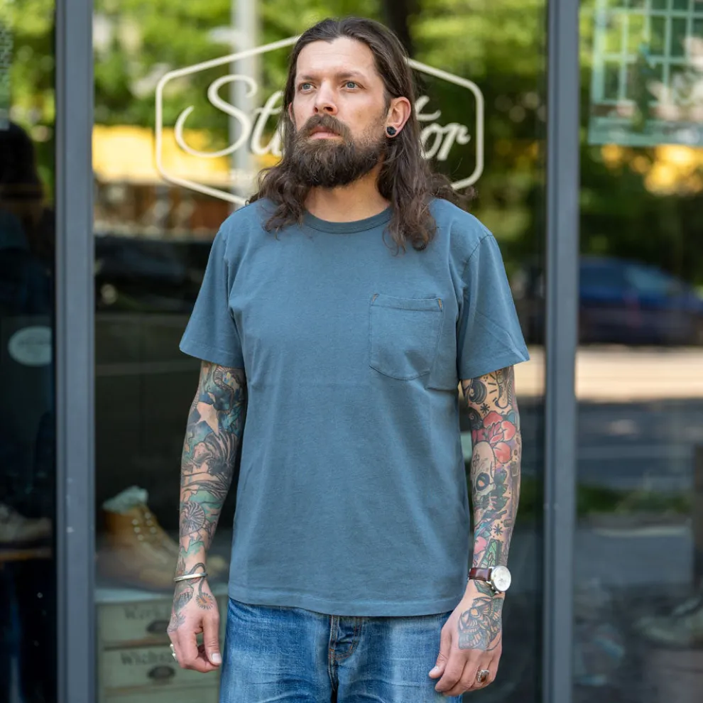 9 Ounce Pocket T-Shirt Faded Blue