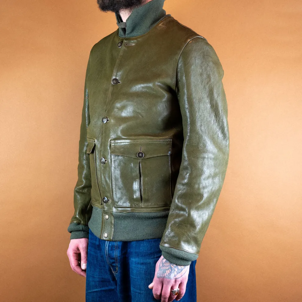 Baseballjacke Leder Grün
