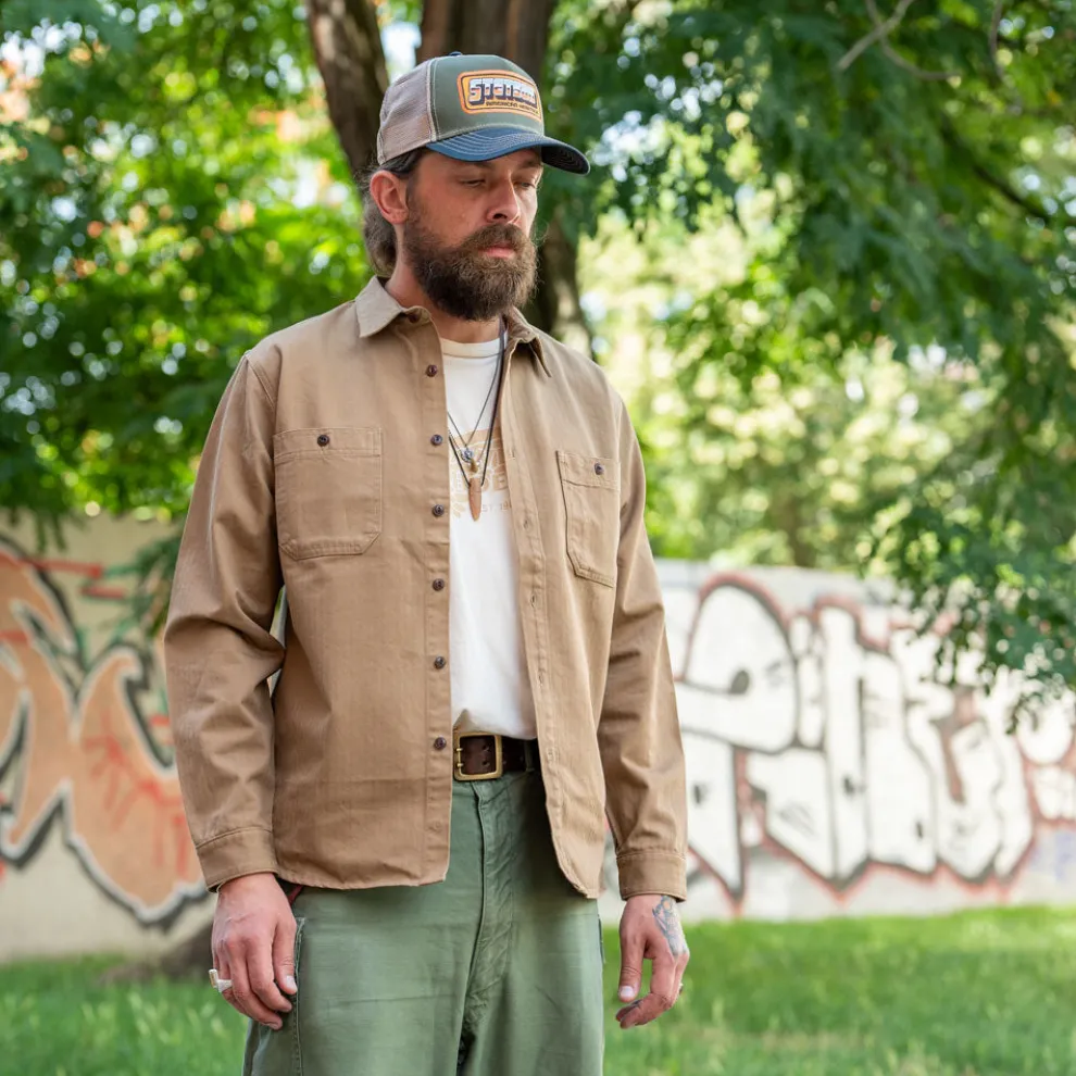 BWS02 Utility Shirt 8oz. Herringbone Brown