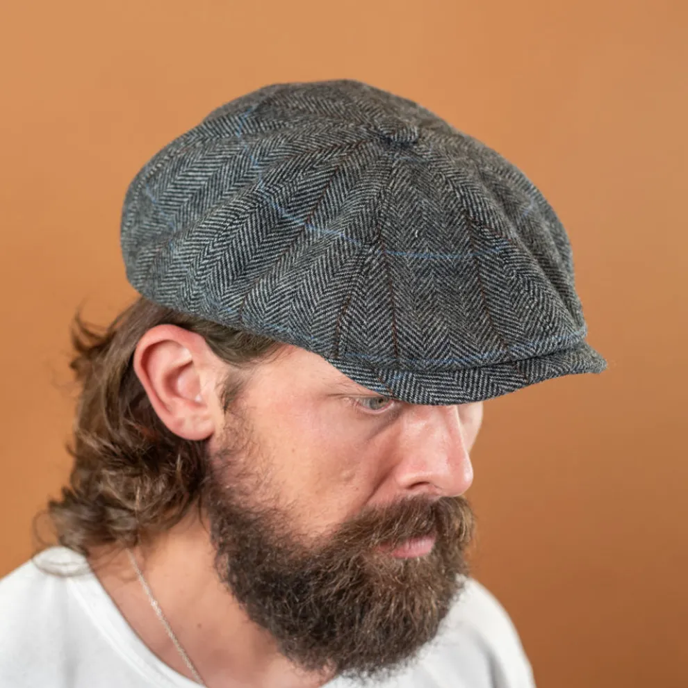 Hatteras Classic Herringbone Wool Schirmmütze Grey Brown Stripes