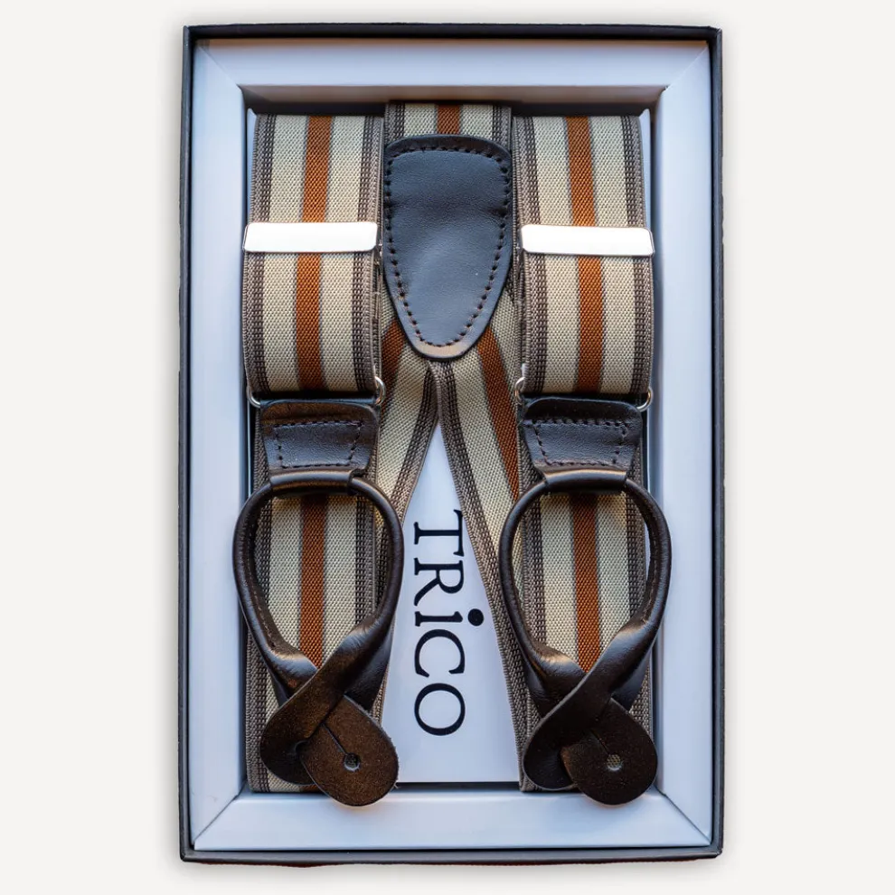 Hosenträger 36mm breit mit Rollzug Braun/Beige gestreift