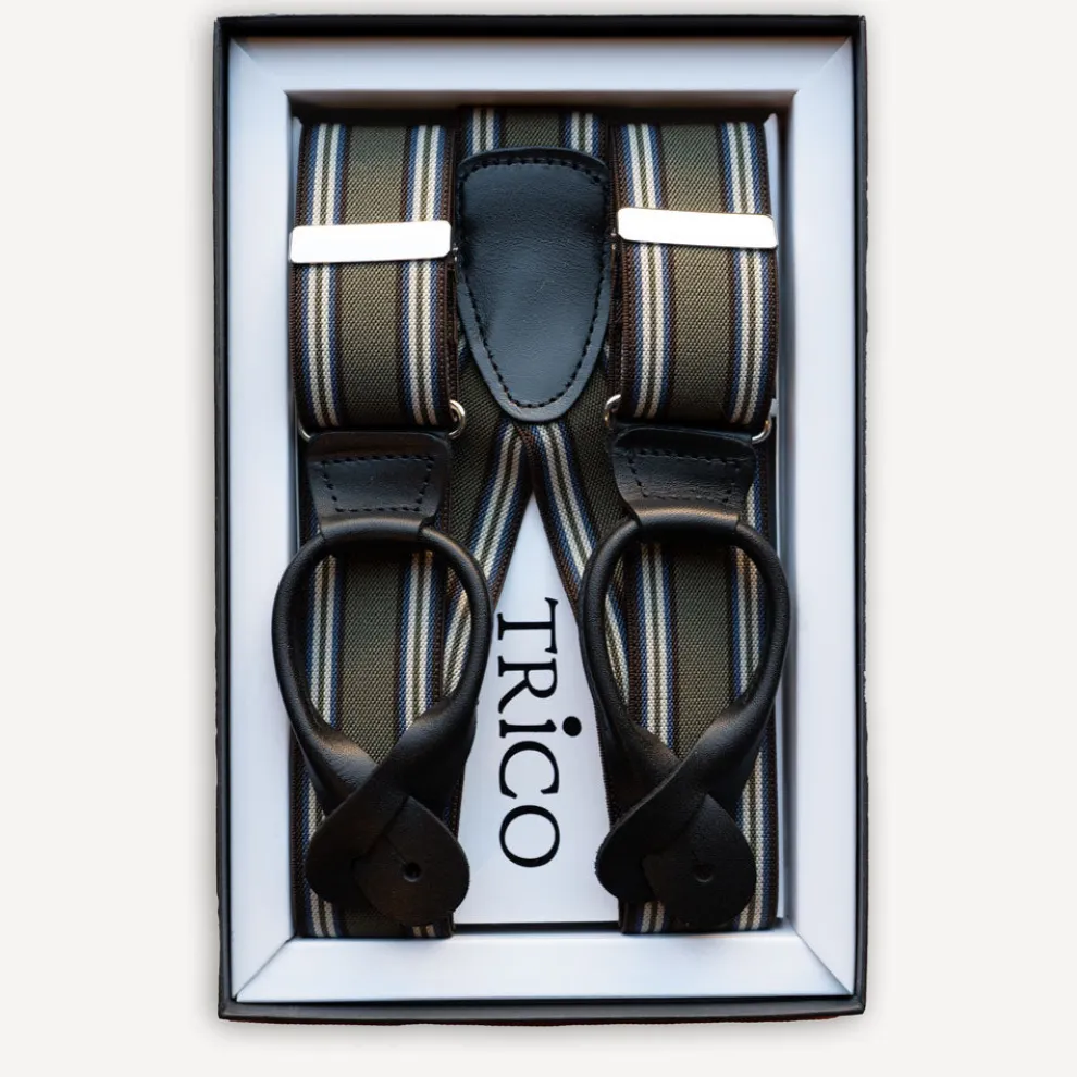 Hosenträger 36mm breit mit Rollzug Olivgrün gestreift