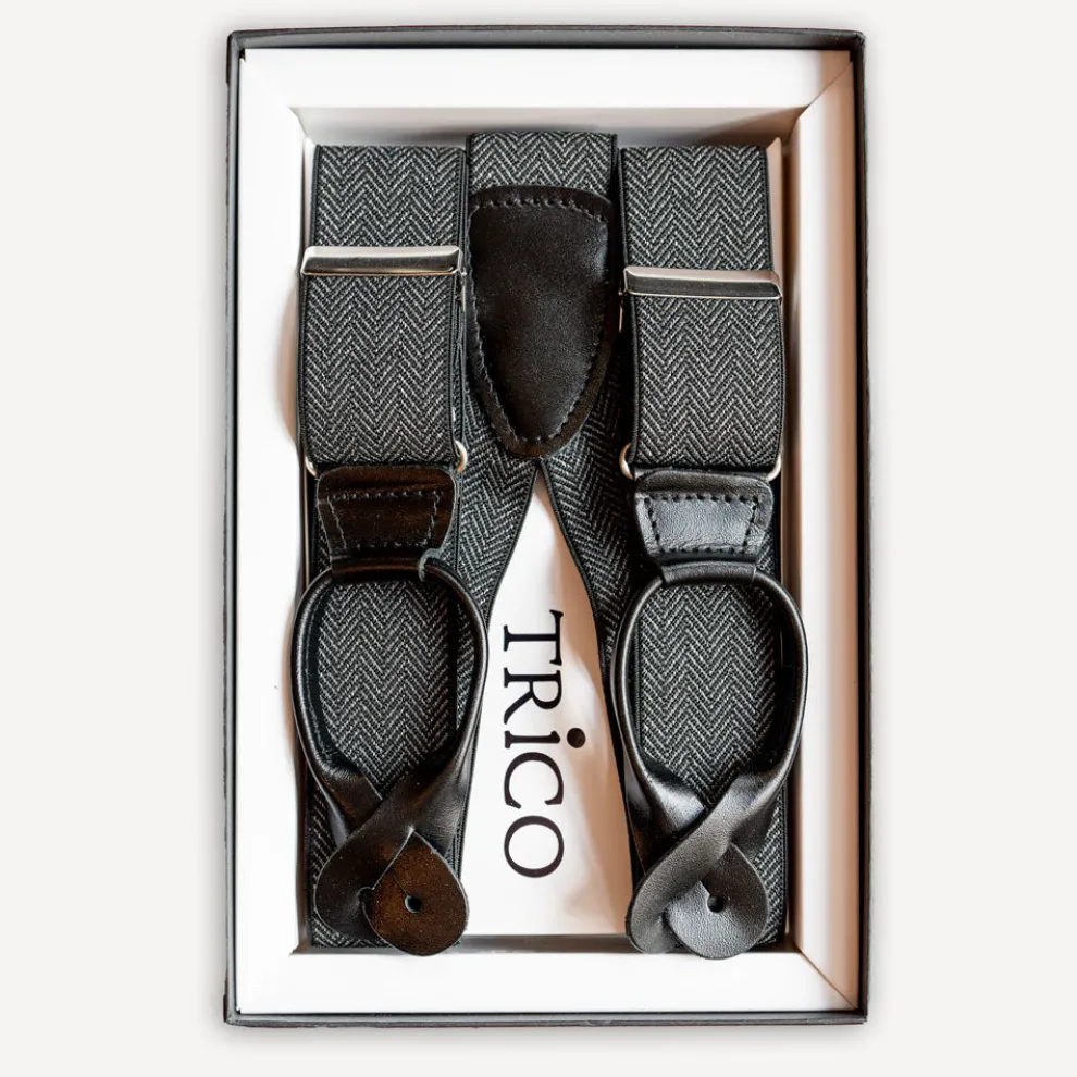 Hosenträger 36mm breit mit Rollzug Schwarz Fischgrat