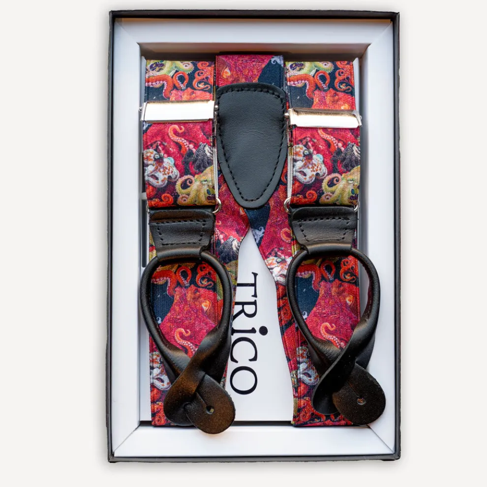 Hosenträger 36mm breit mit Rollzug Rot "Oktopus"