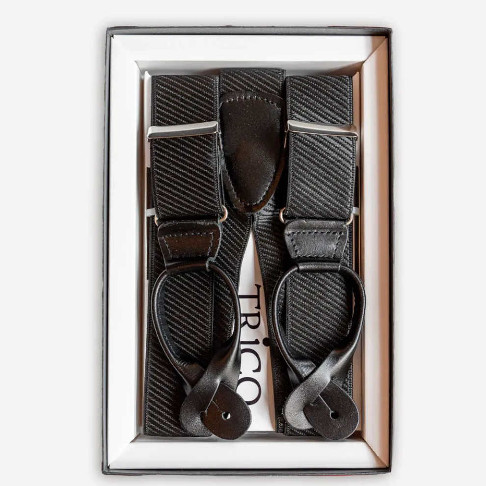 Hosenträger 36mm breit mit Rollzug Schwarz strukturiert