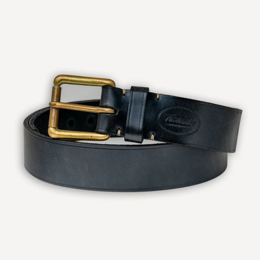 Ledergürtel 40er mit Messingschnalle Schwarz