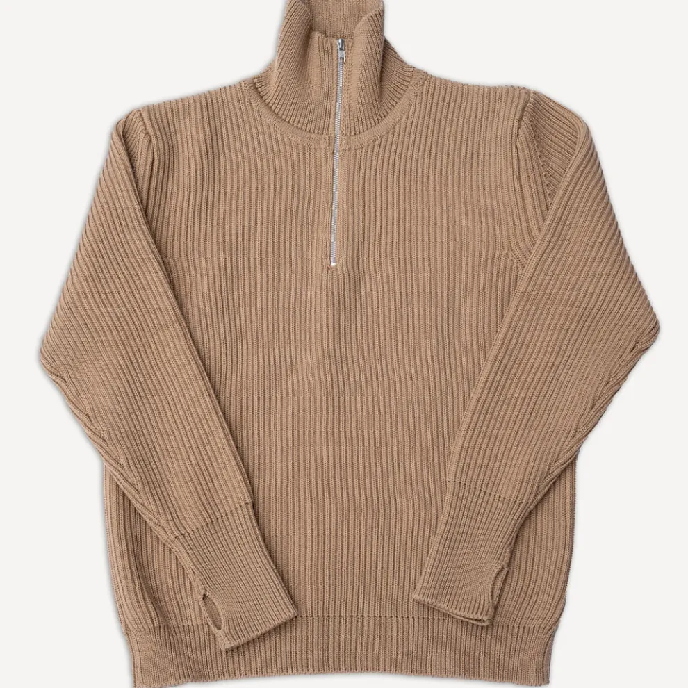Navy Half Zip Pullover Camel
