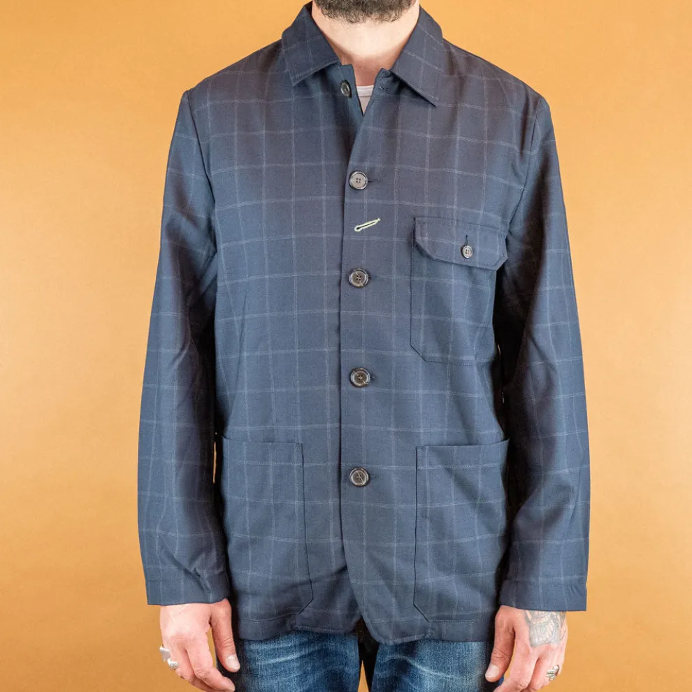 Norfolk Bakers Jacket In Navy Fine Wool Check