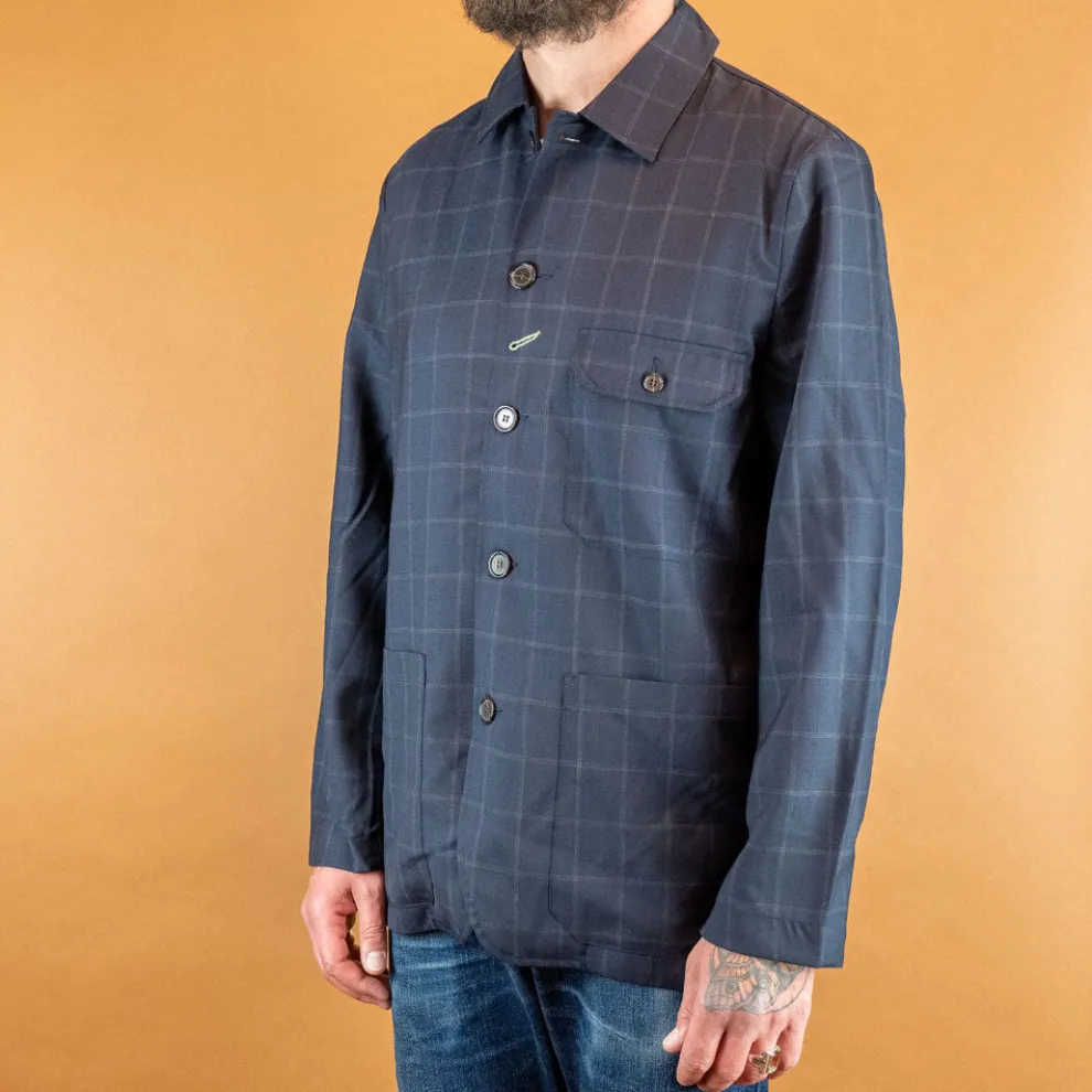 Norfolk Bakers Jacket In Navy Fine Wool Check