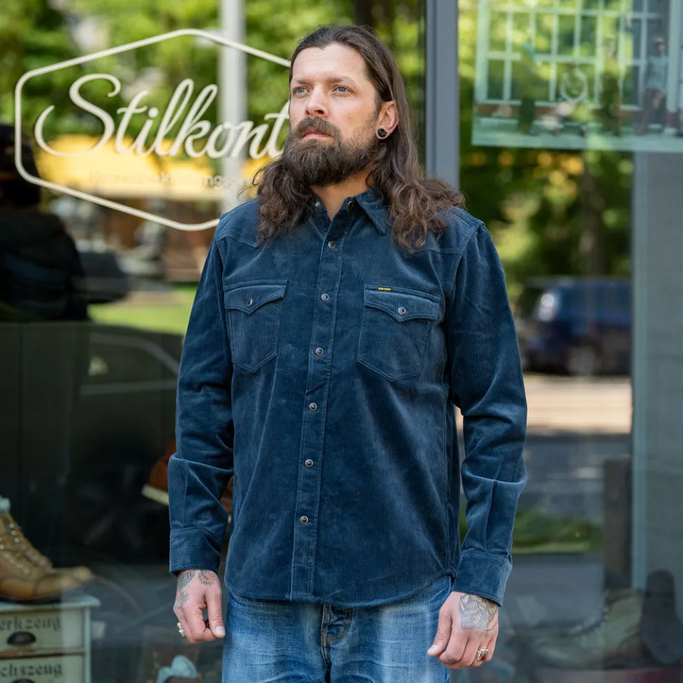 11oz. Corduroy Western Shirt IHSH-398 Navy