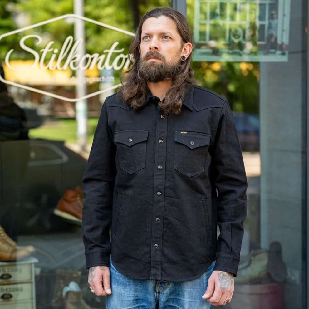 14oz. Herringbone CPO Western Shirt IHSH-410 Black