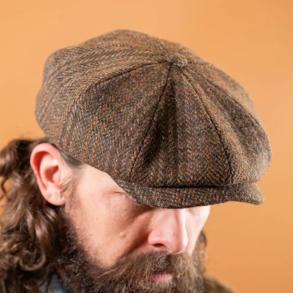 8-Panel Newsboy Cap Harris Tweed Brown
