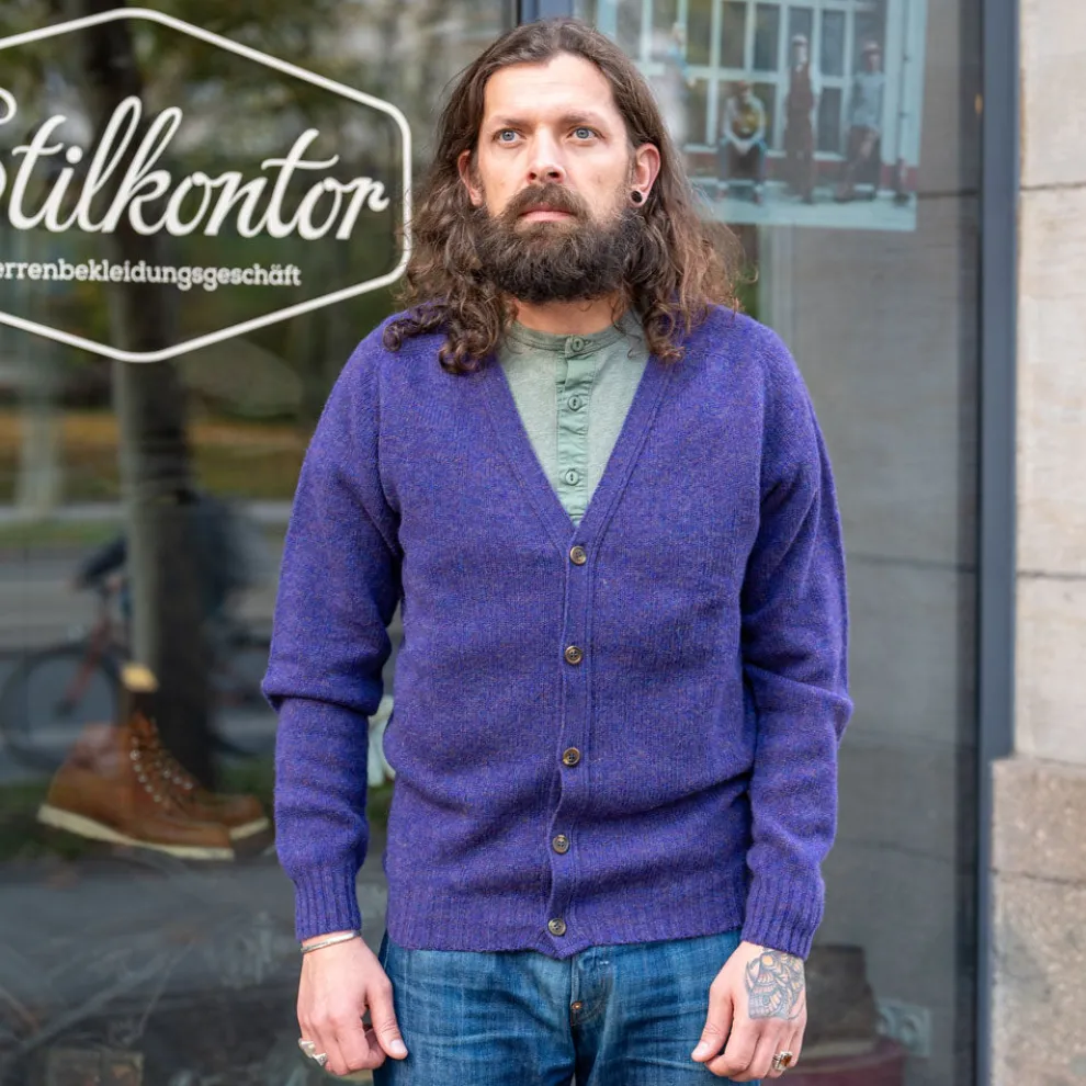 Saddle Shoulder V Cardigan Royal Violett