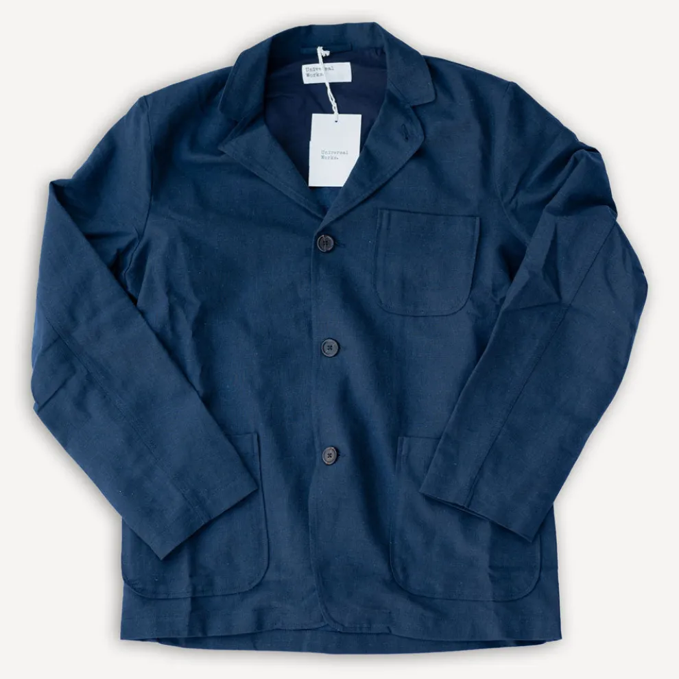Three Button Jacket Lord Cotton Linen Navy