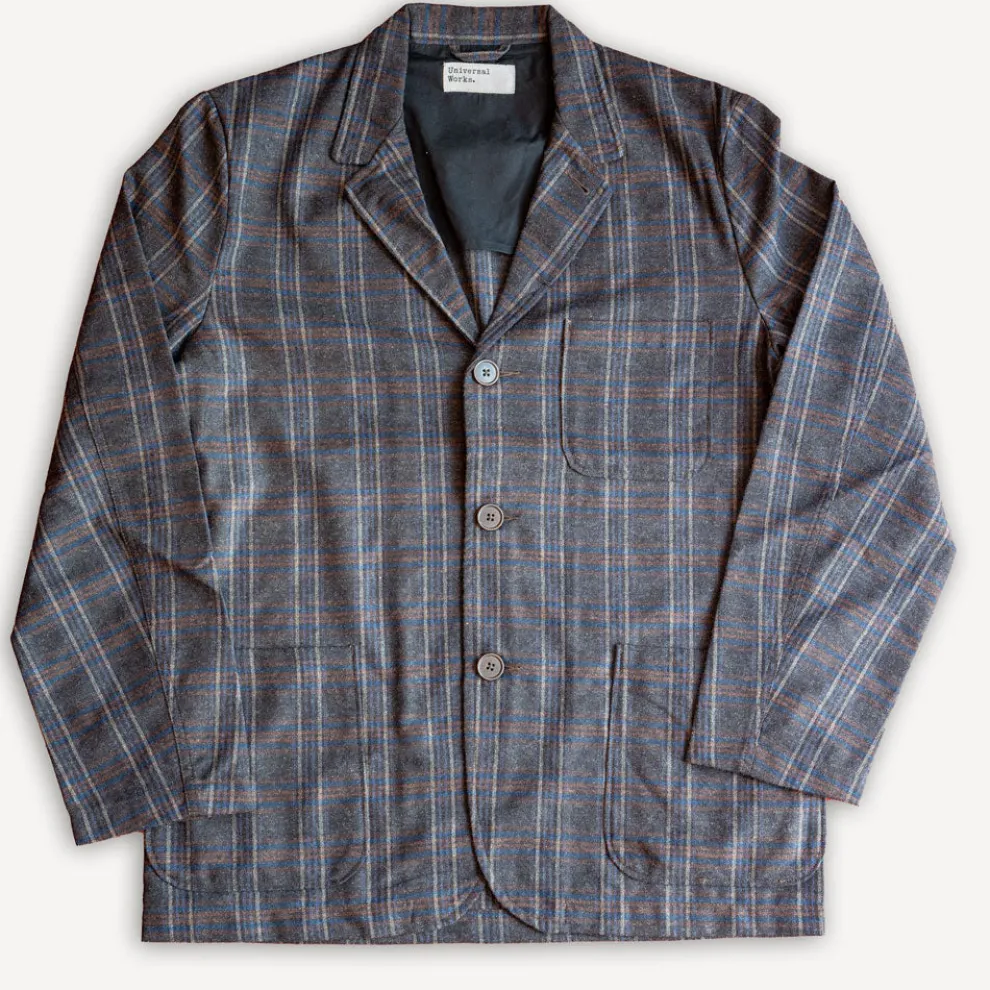 Three Button Jacket Twist Wool Check Brown
