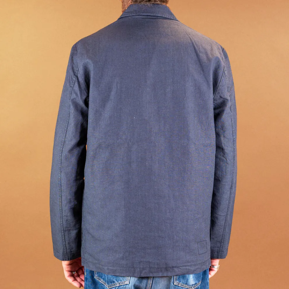 Three Poket Jacket Linen Mix Puppytooth Navy