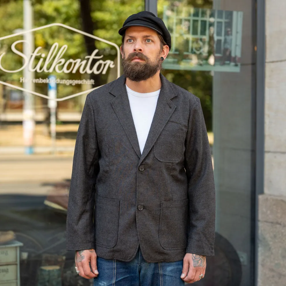 Two Button Jacket Upcycled Tweed Brown