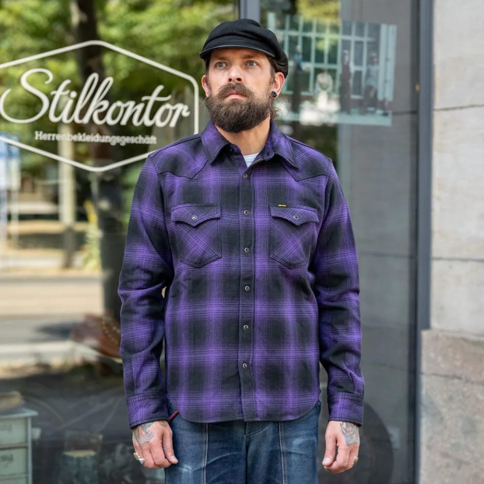 Ultra Heavy Flannel Ombré Check Western Shirt IHSH-130-PUR Purple