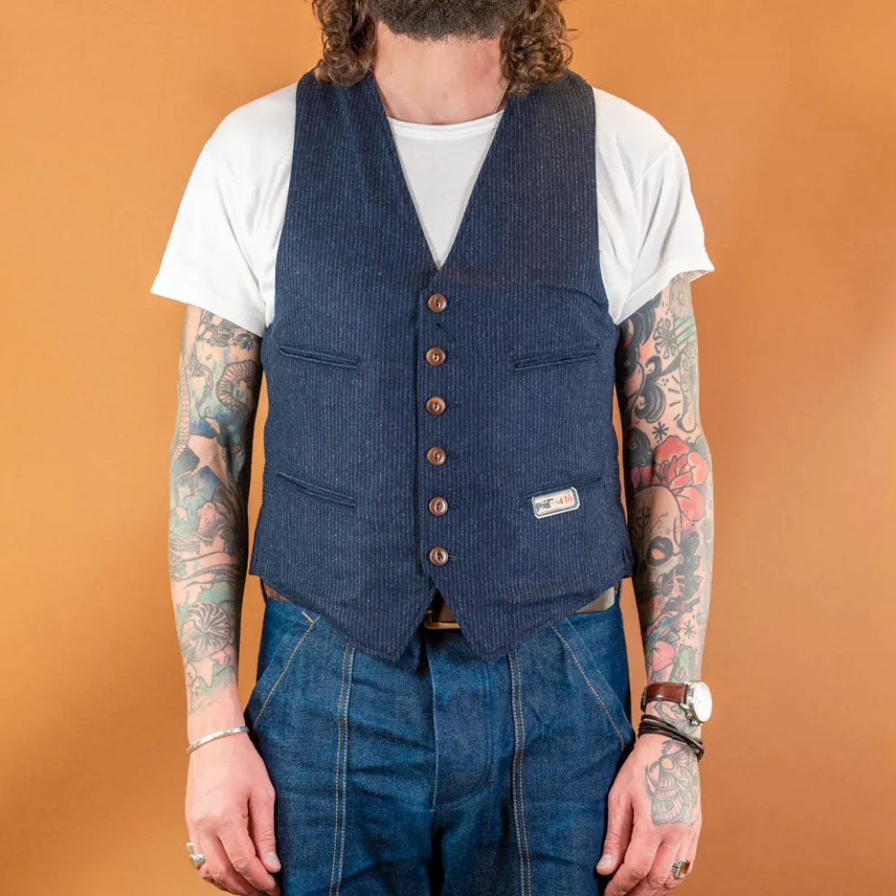 Wool Vest Striped Blue