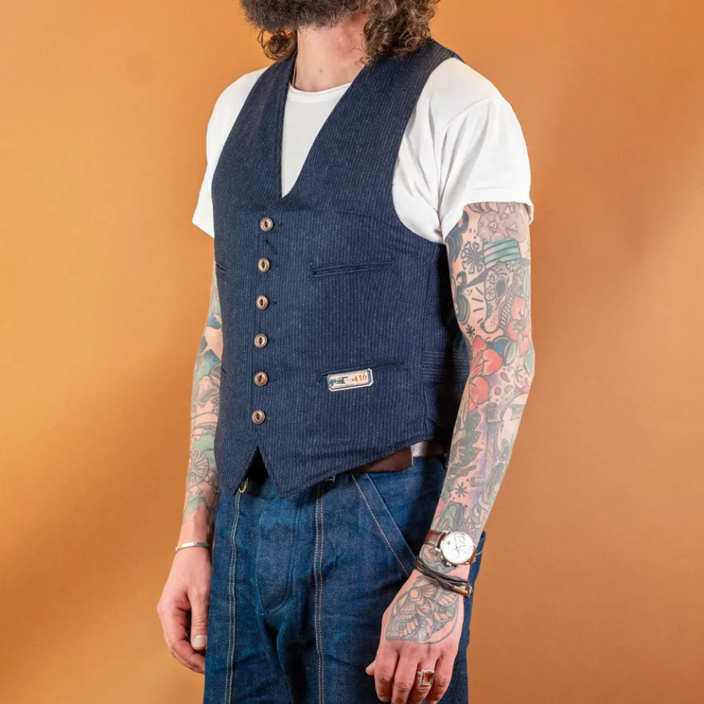 Wool Vest Striped Blue